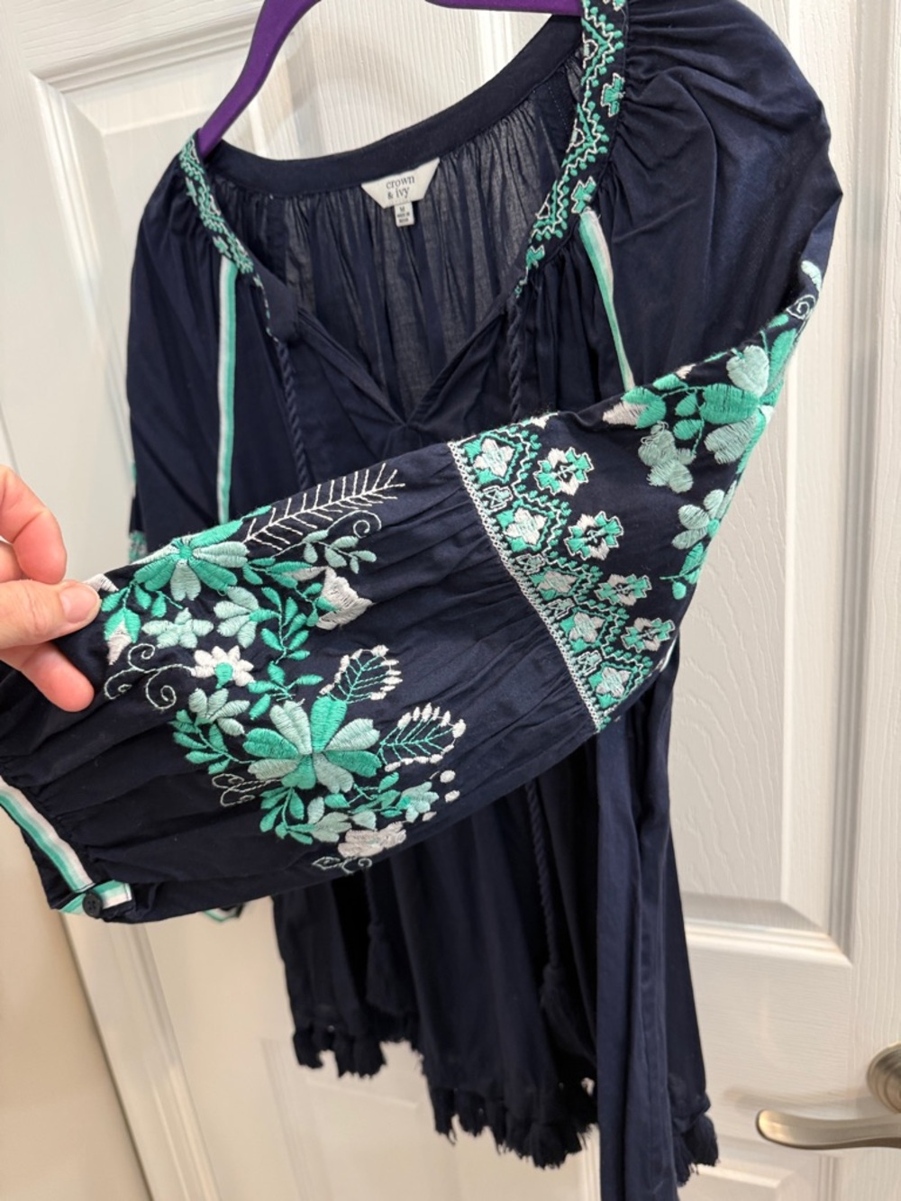 crown & ivy Black Tunic with Green Embroidery - Picture 3 of 6